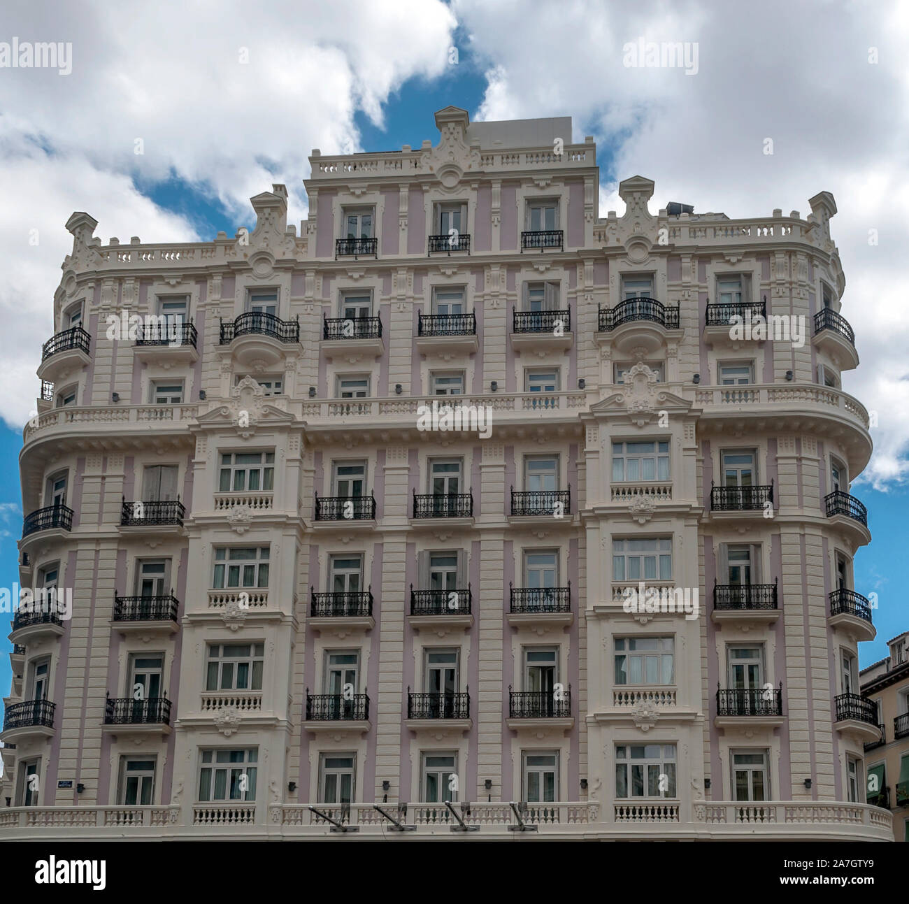 Facades of neclassic buildings in Madrid, the capital of Spain Stock ...