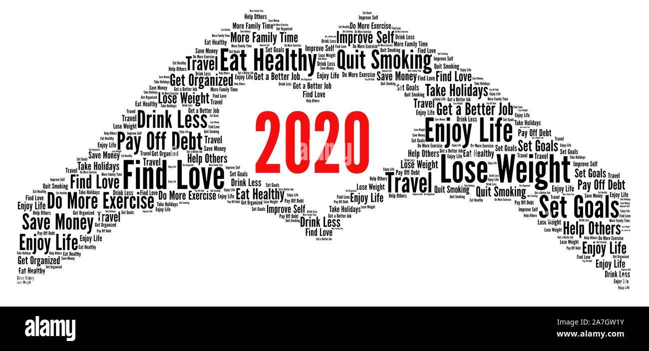 Resolutions 2020 word cloud Stock Photo