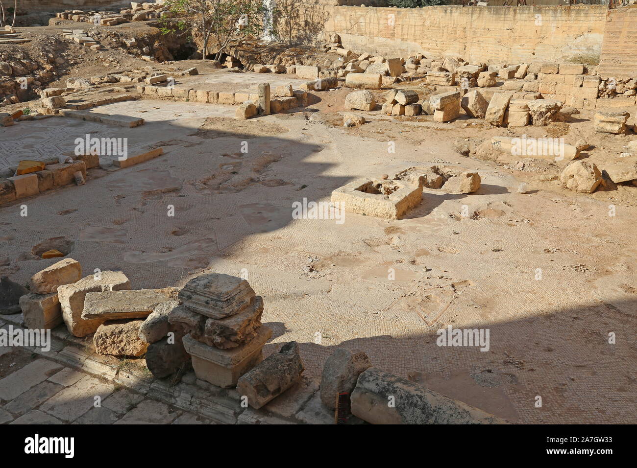 Al Masarwa Cathedral Archaeological Park, Sulaiman Al Alamat Street, Madaba, Madaba Governorate, Jordan, Middle East Stock Photo