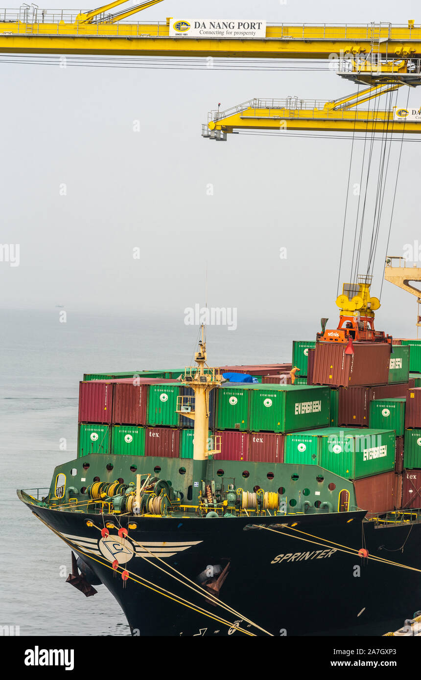 Sebapinter Ship Da Nang, Vietnam - March 10, 2019: Tien Sa Port in Da Nang Bay. Closeup ...
