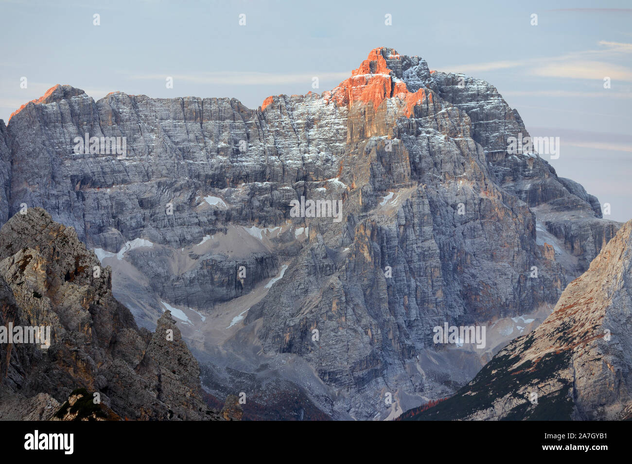 Sunset alpine light in the Dolomites, Italy, Europe Stock Photo - Alamy