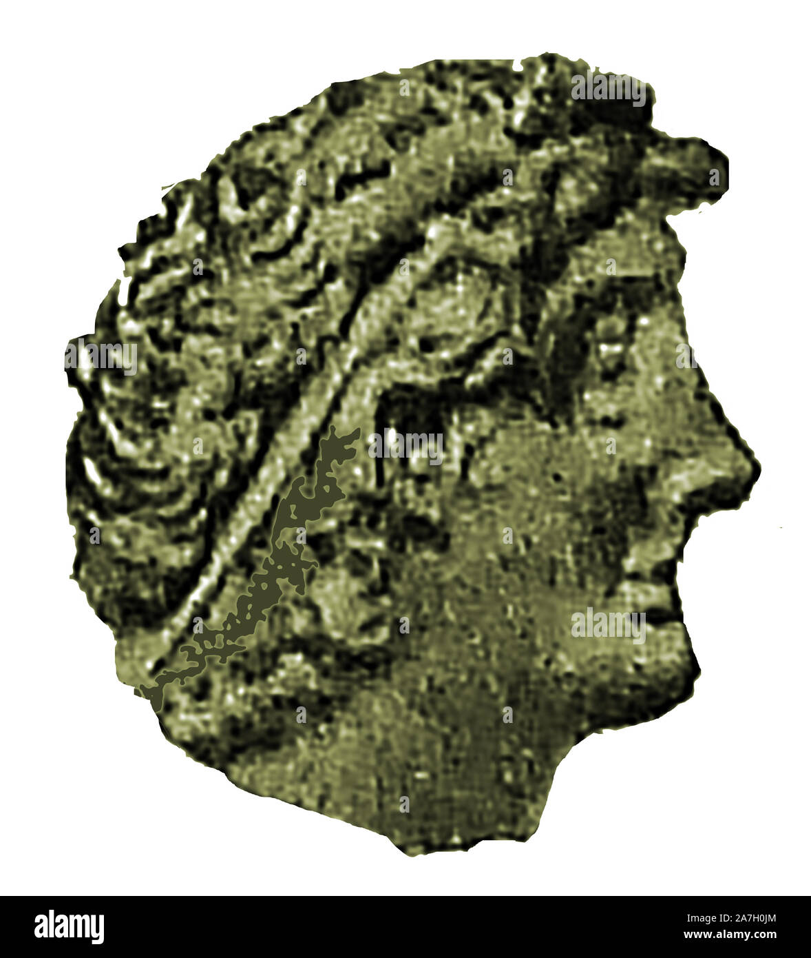 A portrait of Ptolemy IX (from a coin of the time). Also known as Ptolemy IX Soter II and by his nickname Lathyros meaning 'chickpea' He became king (Pharaoh of Egypt after the death of his father Ptolemy VIII in 116 BC, and ruled jointly with his mother Cleopatra III. Stock Photo