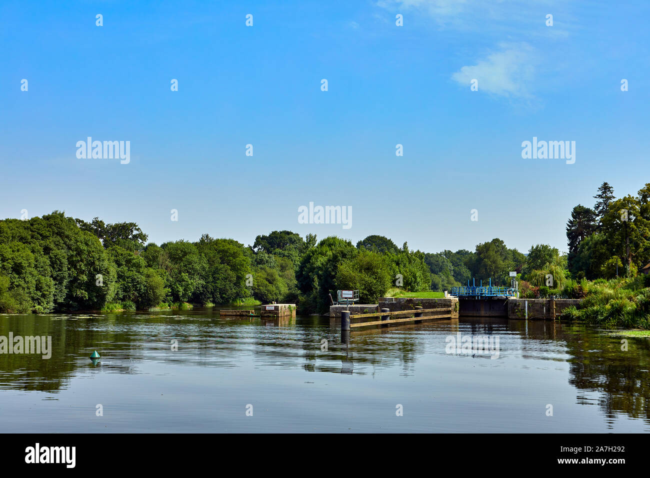 Image of la Vilaine River, Lock, Ecluse, Brittany, France Stock Photo