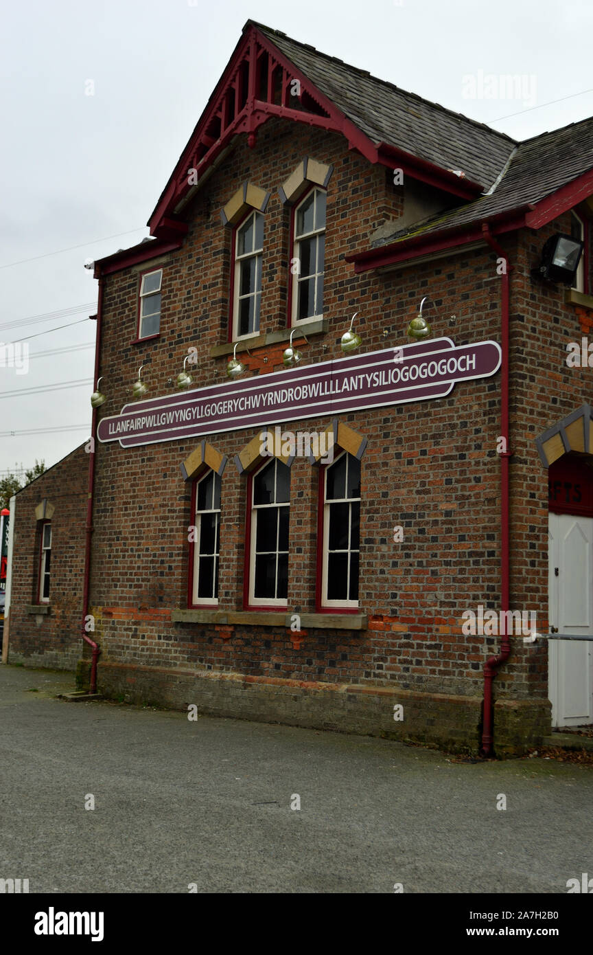 llanfair pg, North Wales, Snowdonia, UK - October 2019: longest station name. Stock Photo