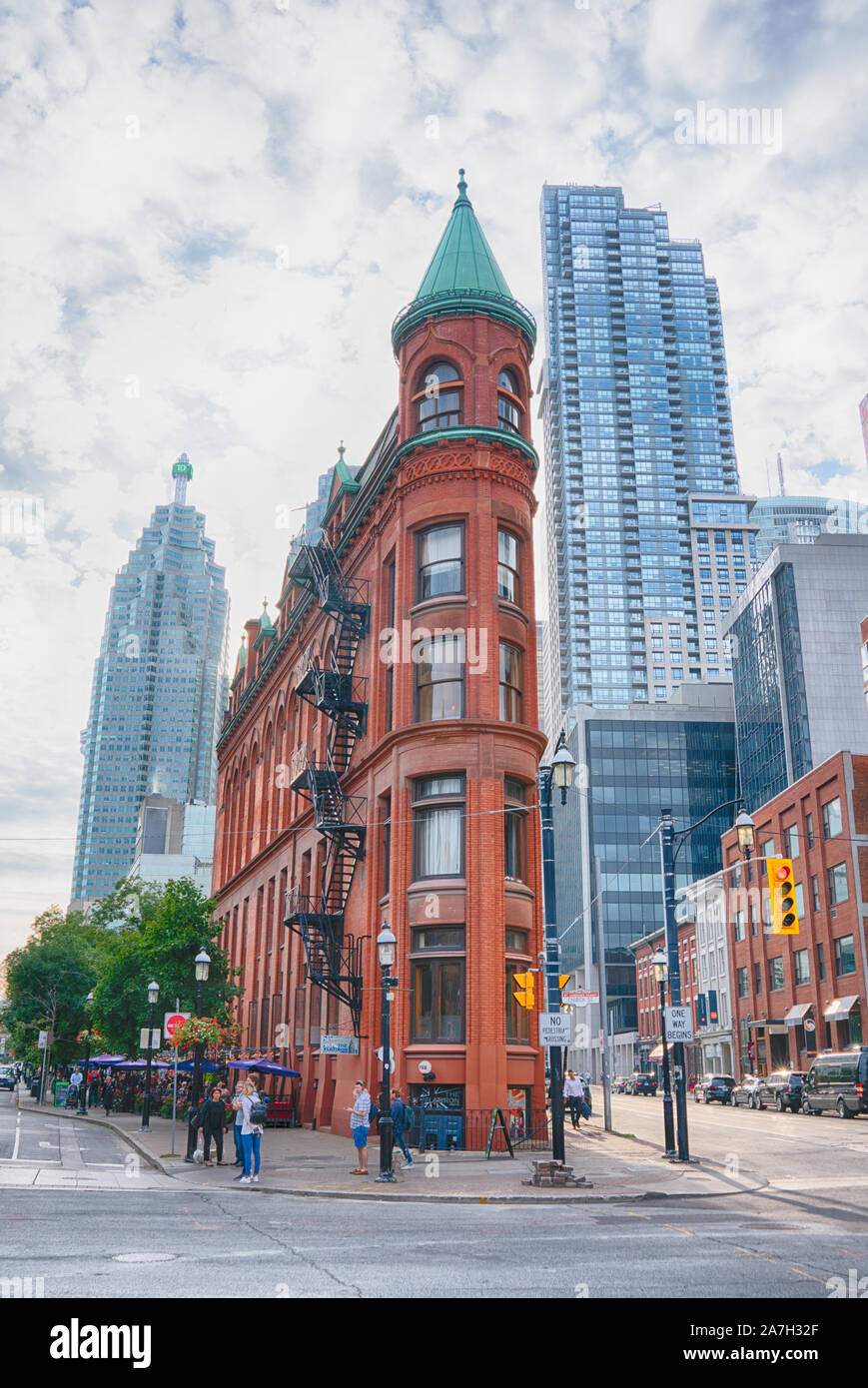 Toronto, CA - September 20, 2019: The historic Gooderham Building, also known known as the Flatiron Building,  in the Financial District of Toronto, C Stock Photo