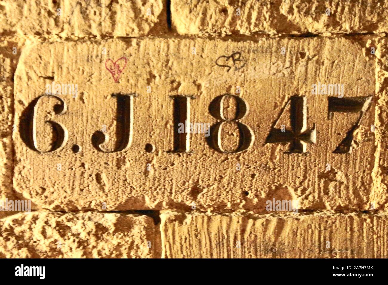 Quarry inspector inscription on bricks inside the Paris Stock