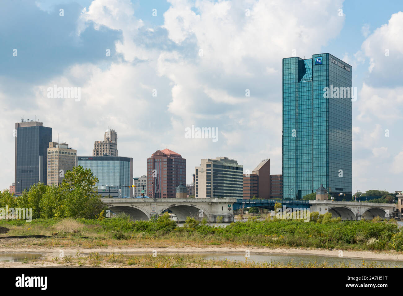 Toledo, OH - September 21, 2019: Skyline of Toledo, Ohio along the Maumee River Stock Photo