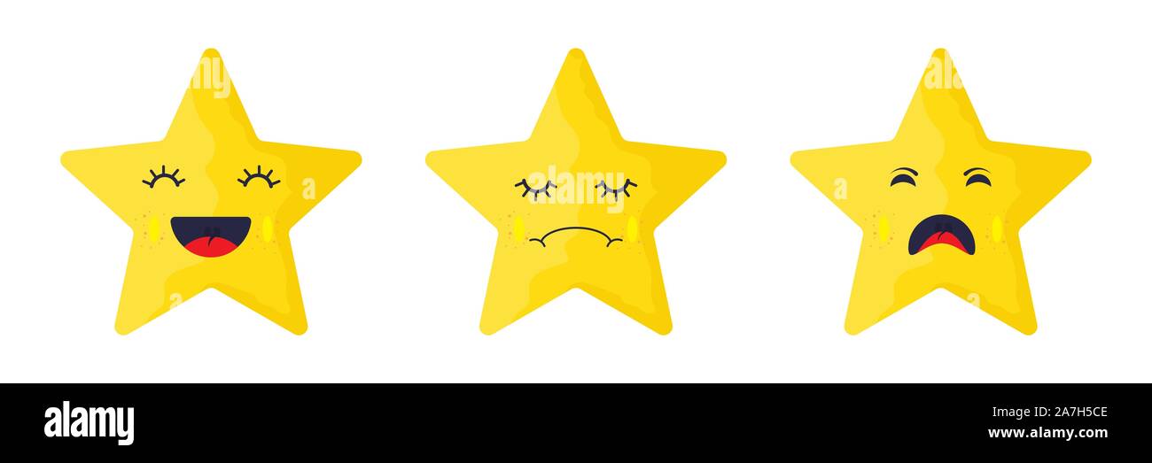 Emotional faces of a cute Stars. Yellow Star icons with different ...