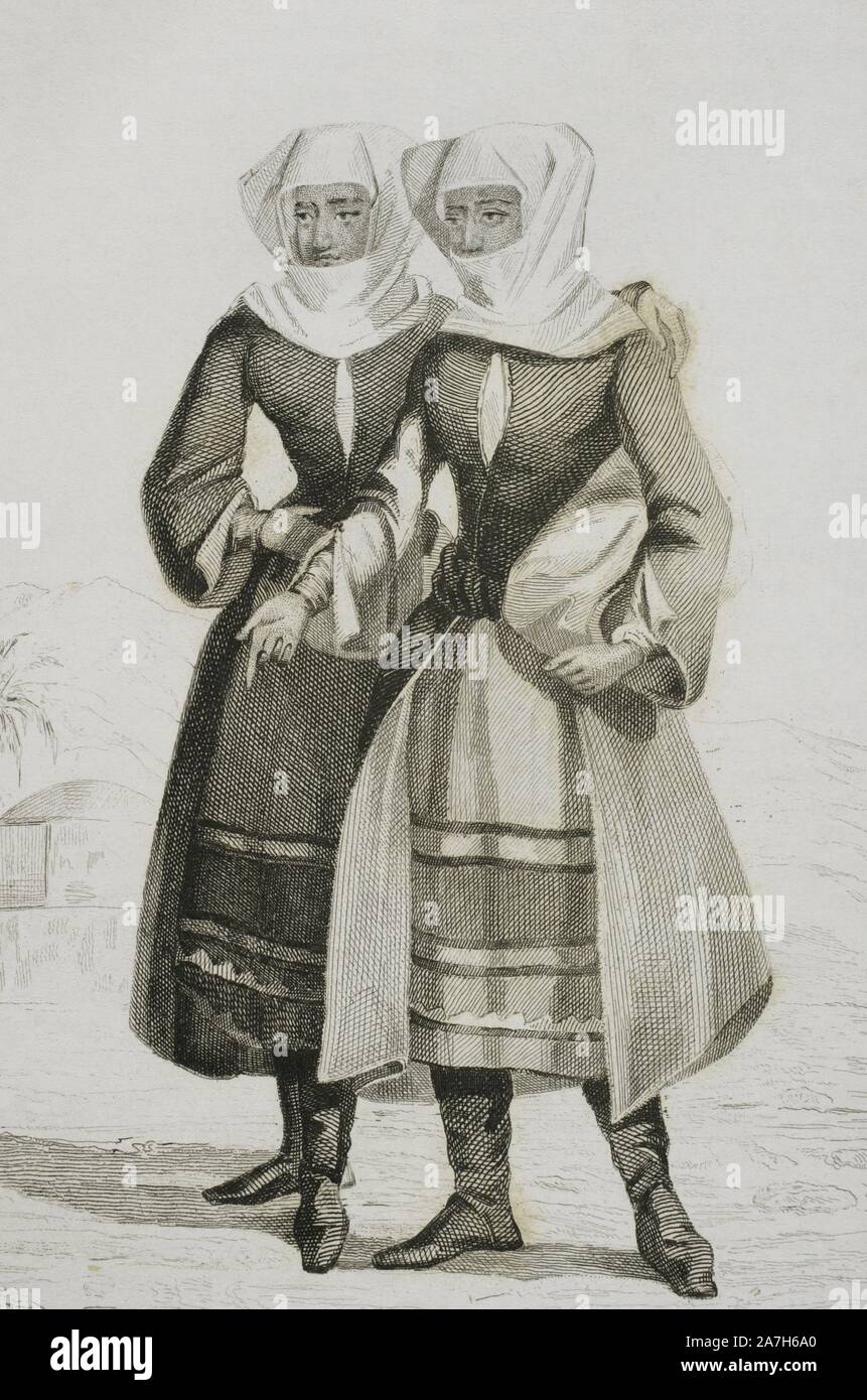 Armenia. Mujeres armenias de la montaña. Grabado. Lemaitre Direxit.  Panorama Universal. Historia de la Armenia, 1838. Biblioteca Histórico  Militar de Barcelona. Cataluña. España Stock Photo - Alamy
