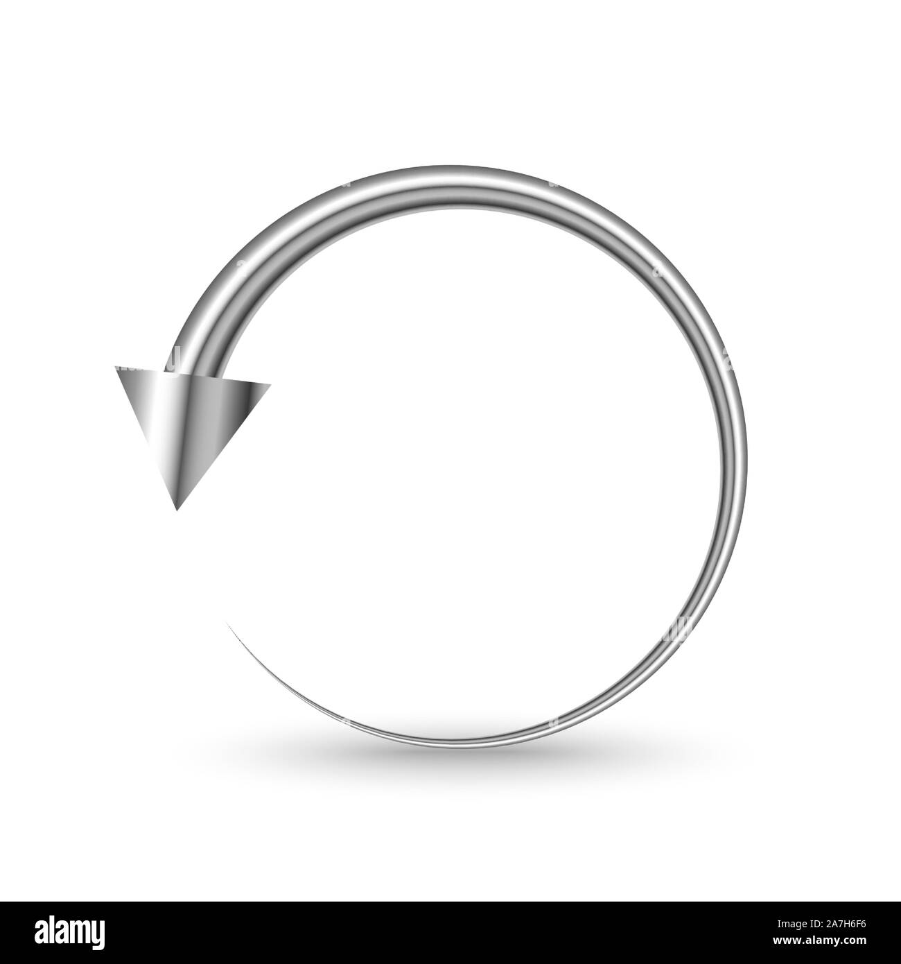 Metal circle arrow isolated. Vector silver arrow. Chrome reload or