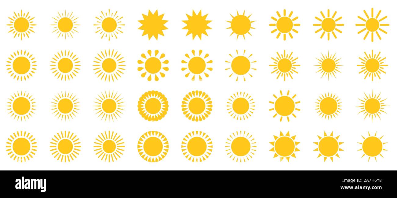 Set of sun icons - vector. Vector sun icons isolated. Yellow Sun icons ...
