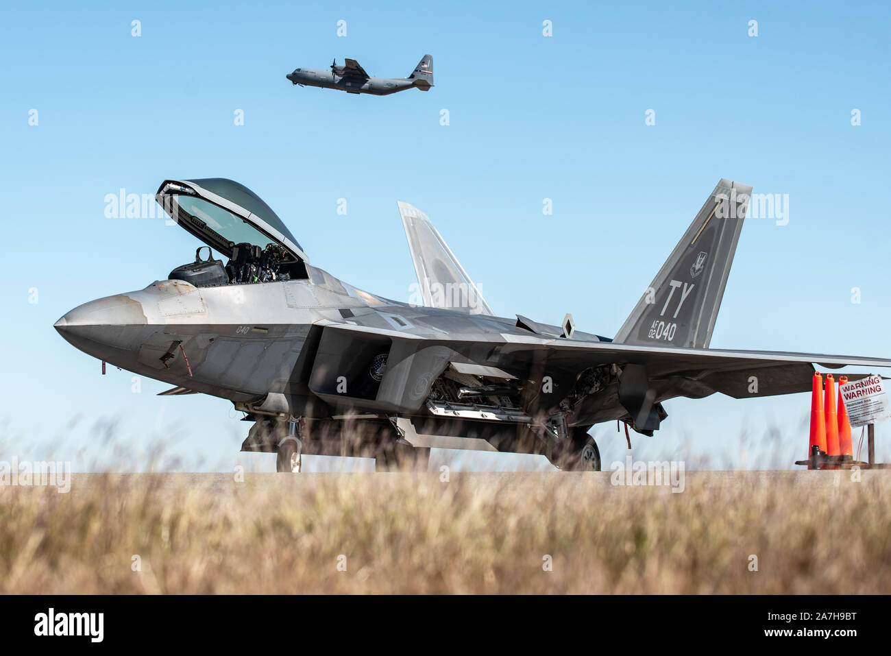 A U.S. Air Force F-22 Raptor sits on display during the Guardians of ...