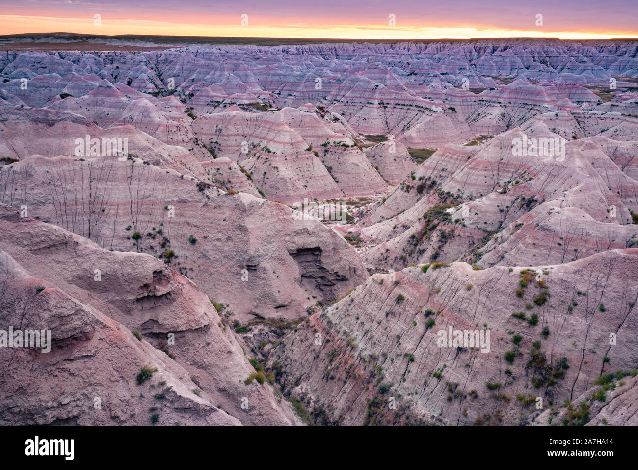 Badlands National Park landscape at Sunset in South Dakota Stock Photo