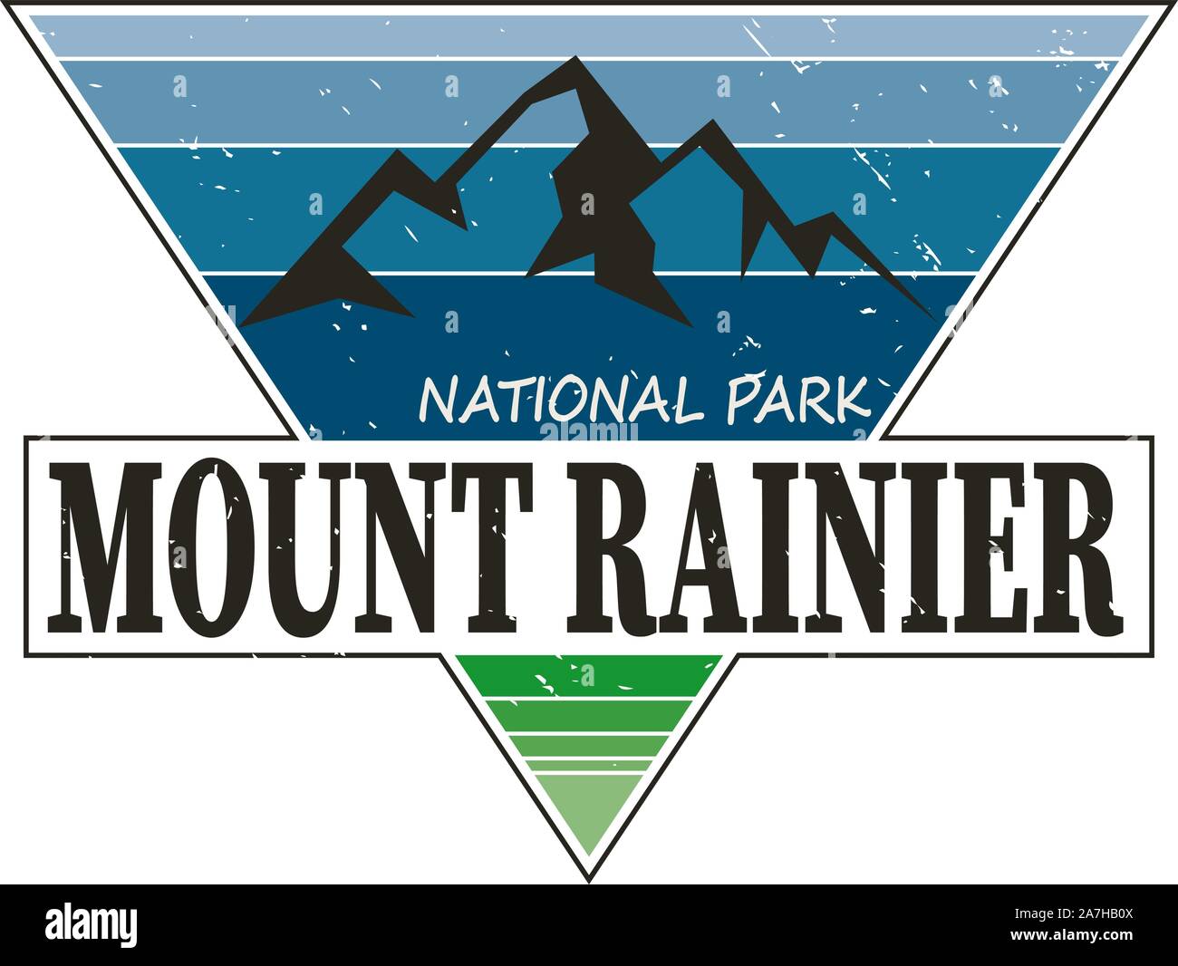 Round trekking blue vector insignia. Mount Rainier National Park, USA outdoor adventure illustration. Stock Vector