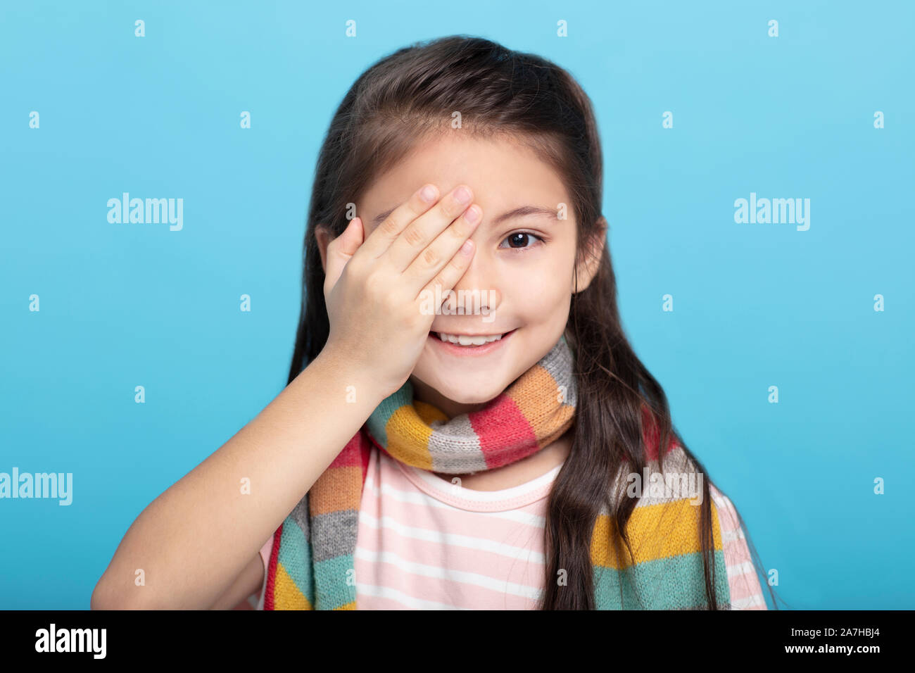 Beautiful eyes of child with hand cover the eye Stock Photo Alamy