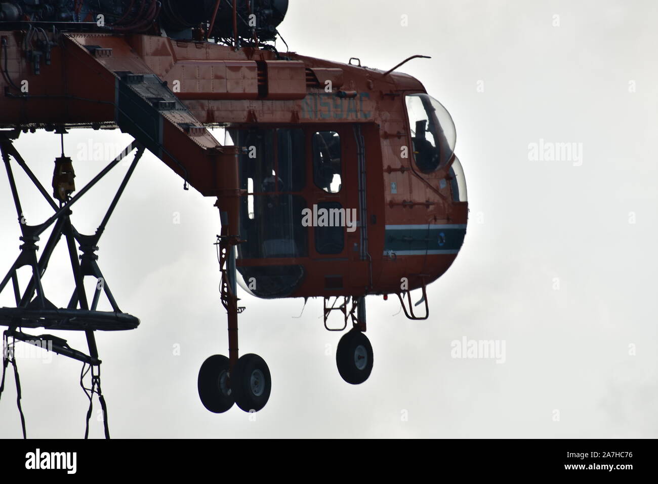 Sikorsky S-64 Skycrane Helicopter at work in Miami, Florida Stock Photo
