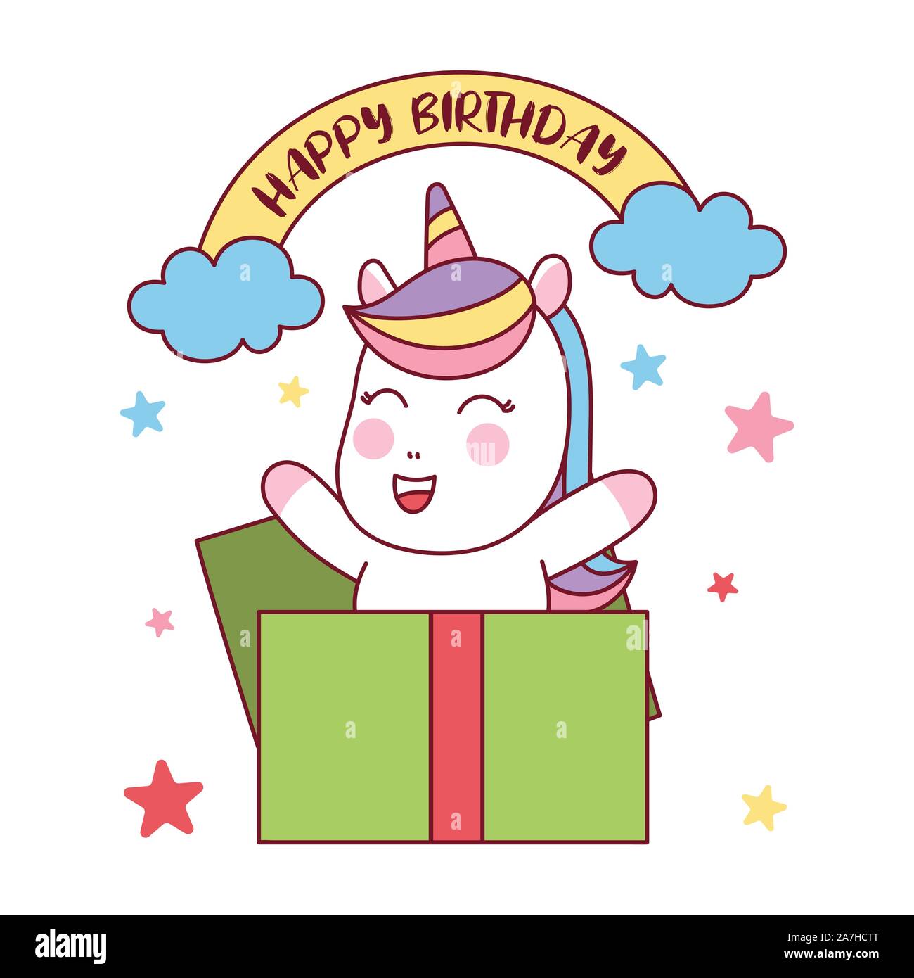 Happy Birthday Happy Unicorn Gift Vector Illustration Stock Vector ...