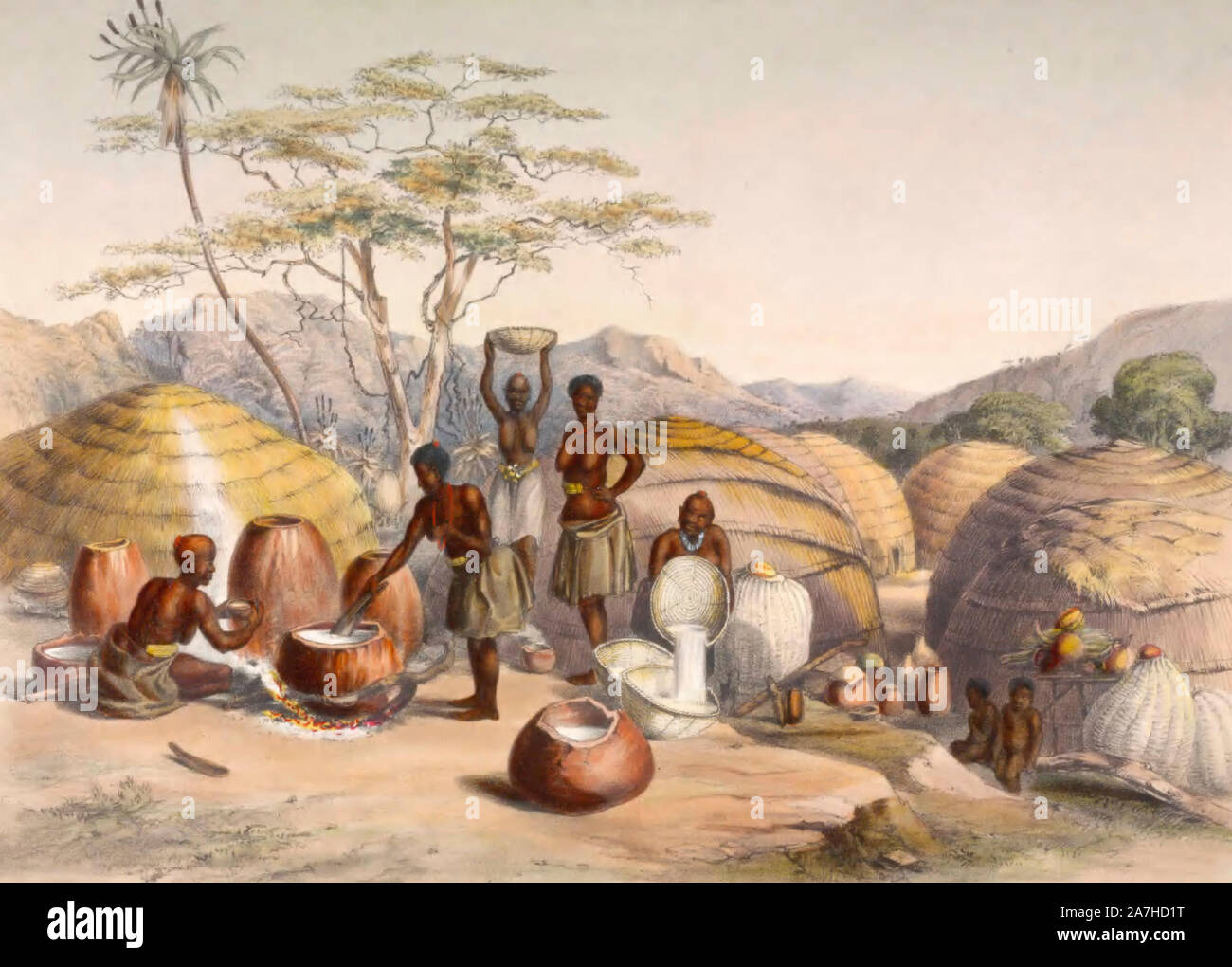 Zulu women making beer at Gudu's Kraal, on the Tugala River, South