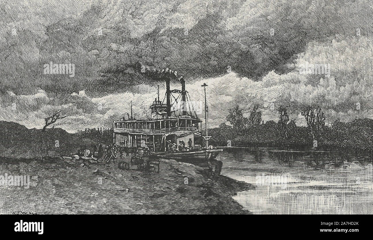 Steamboat Landing on the Red River (North), circa 1880 Stock Photo