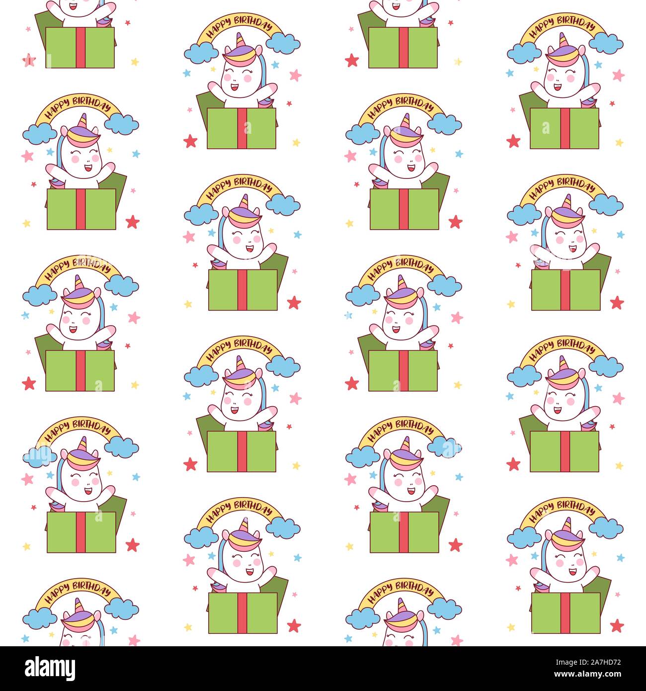 Happy Birthday Happy Unicorn Gift seamless pattern Vector Illustration ...