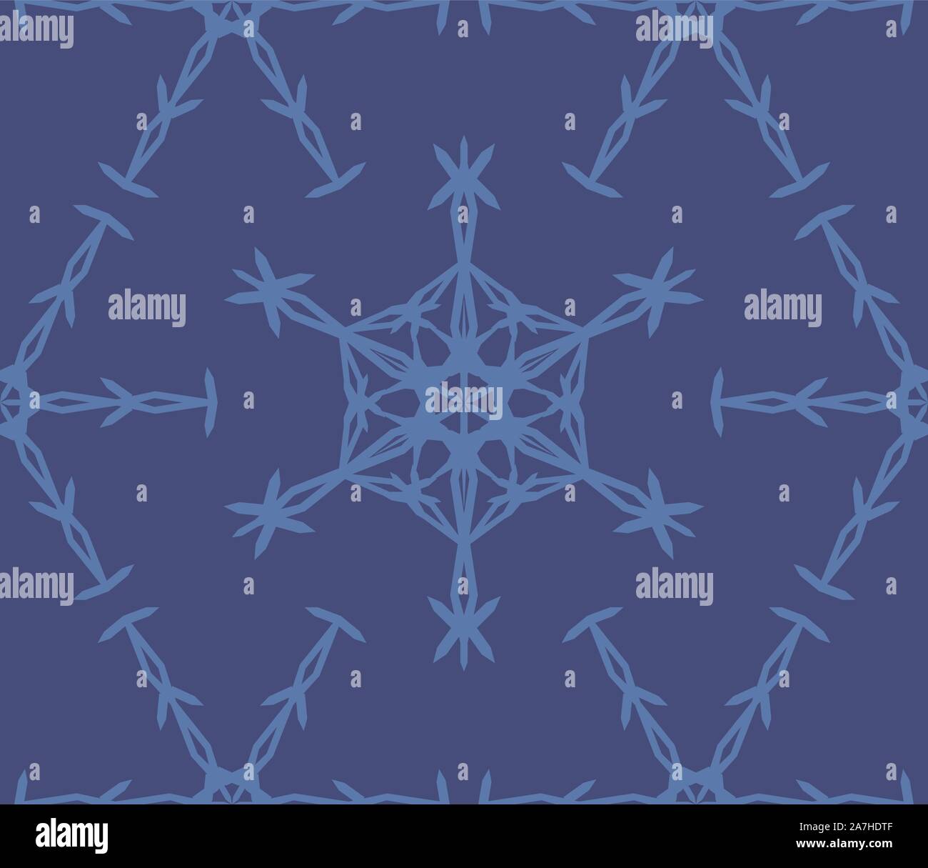 Geometric snowflake seamless vector. Monochrome blue background. Stock Vector