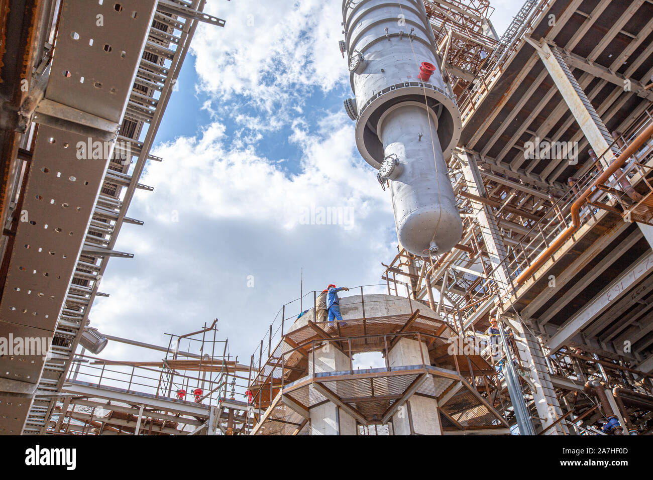 MOSCOW, RUSSIA, 08.2018 Construction of an oil refinery near Moscow