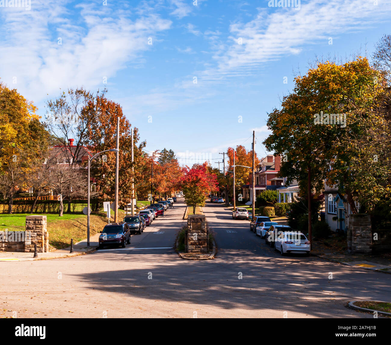 Riverview Avenue as seen from Riverview Park on the north side on a sunny fall day, Pittsburgh, Pennsylvania, USA Stock Photo