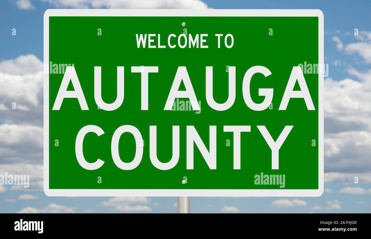 Rendering of a green 3d highway sign for Autauga County Stock Photo Alamy