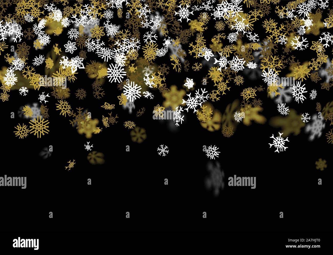 Snowfall background with golden snowflakes blurred in the dark Stock ...