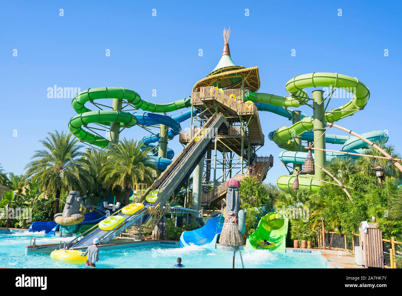 Volcano Bay Taniwha Tubes Water Slides, Slide, Raki Tonga, Universal Orlando Resort, Florida, USA Stock Photo