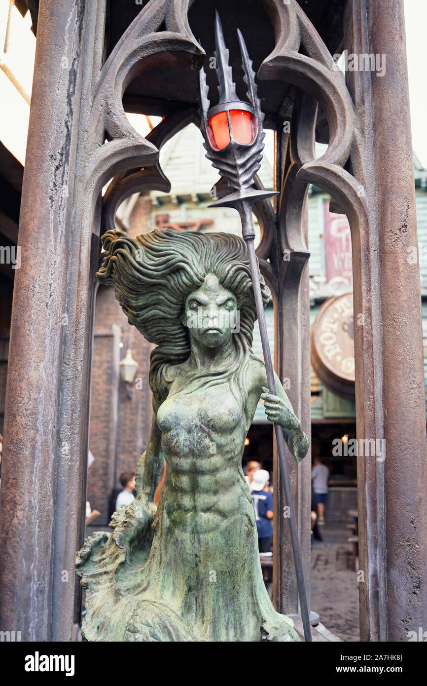 Mermaid Fountain, Statue, Diagon Alley, Wizarding World of Harry Potter, Universal Studios Resort, Orlando, Florida, USA Stock Photo