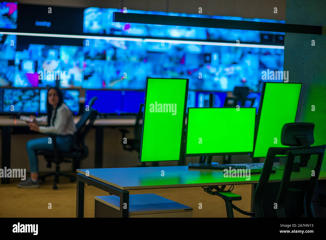 Modern surveilance control room and computer CCTV monitors Stock Photo ...