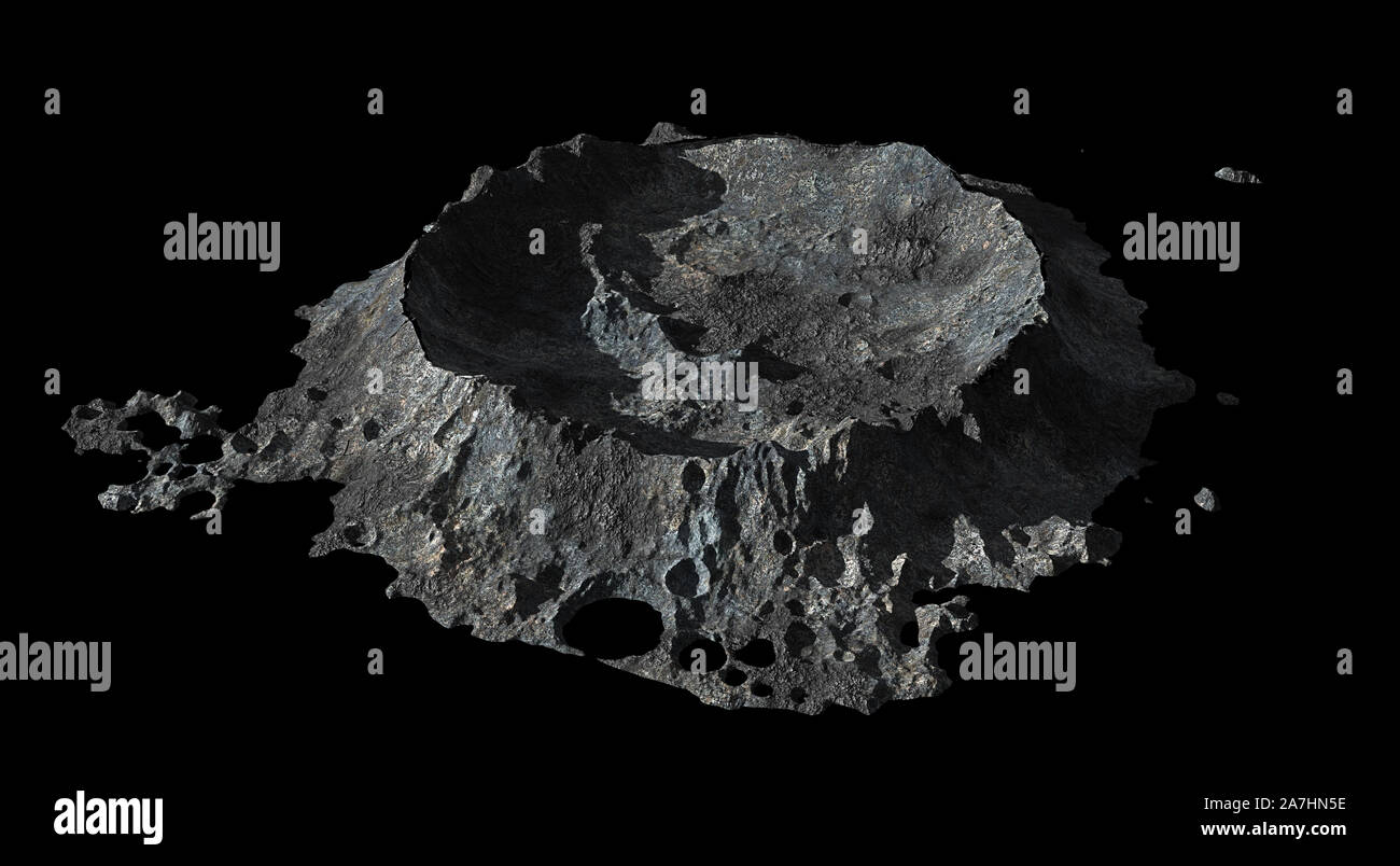 crater on the surface of the Moon isolated on black background Stock Photo