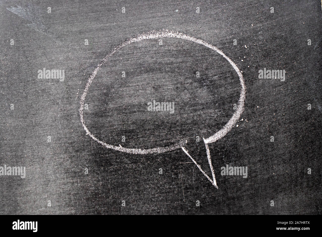 White chalk hand drawing in round bubble speech shape with blank space ...