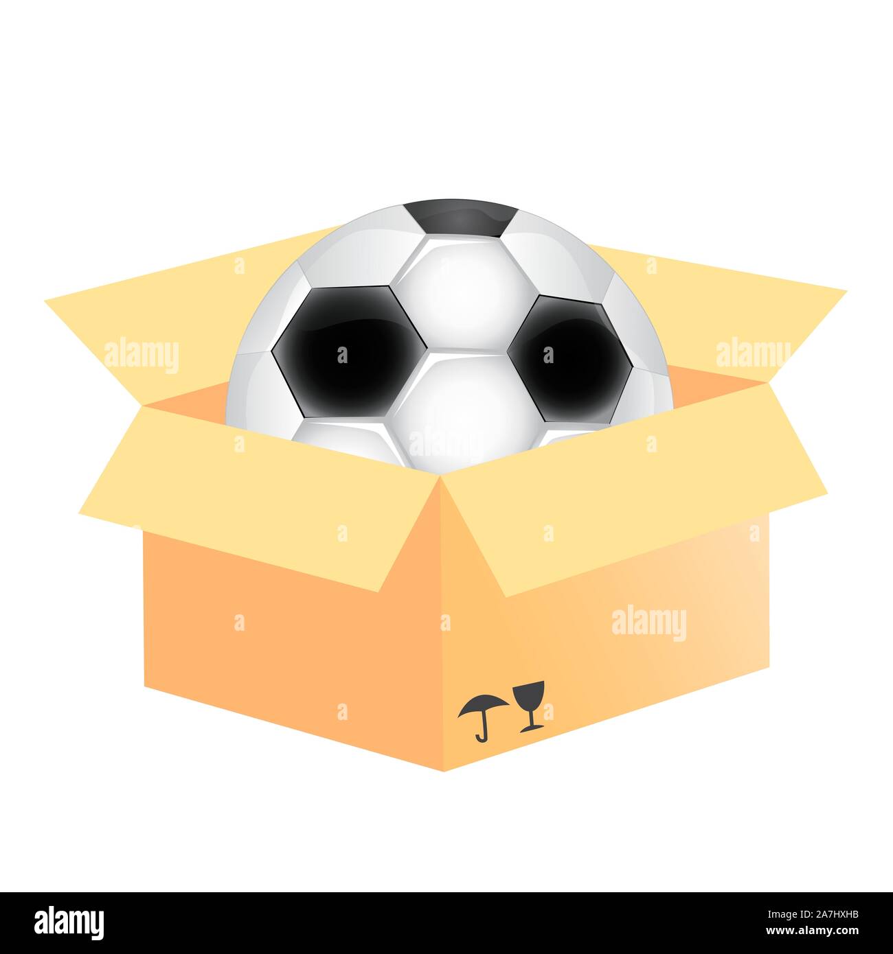 Soccer ball in a cardboard box. isolated vector illustration Stock