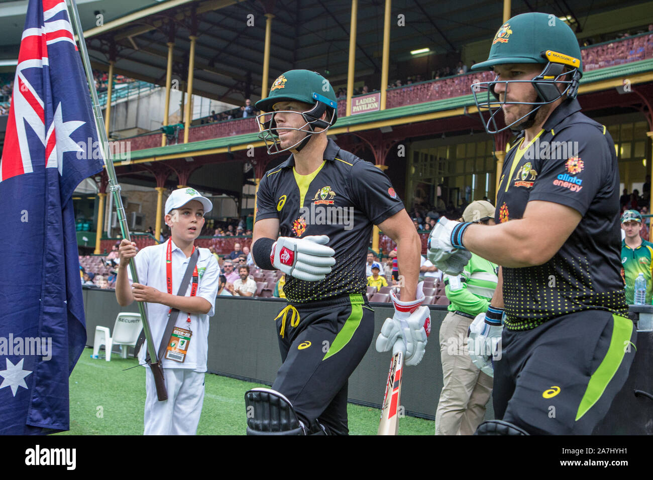 Sydney, Australia. 03rd Nov, 2019. David Warner and Aaron Finch to open the batting for Australia during the Gillette T20 International Series match between Australia and Pakistan at at Sydney Cricket Ground, Sydney, Australia. Photo by Peter Dovgan. Credit: UK Sports Pics Ltd/Alamy Live News Stock Photo