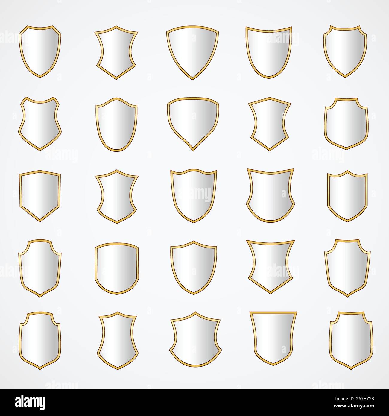 Silver shield design set with various shapes. Stock Vector