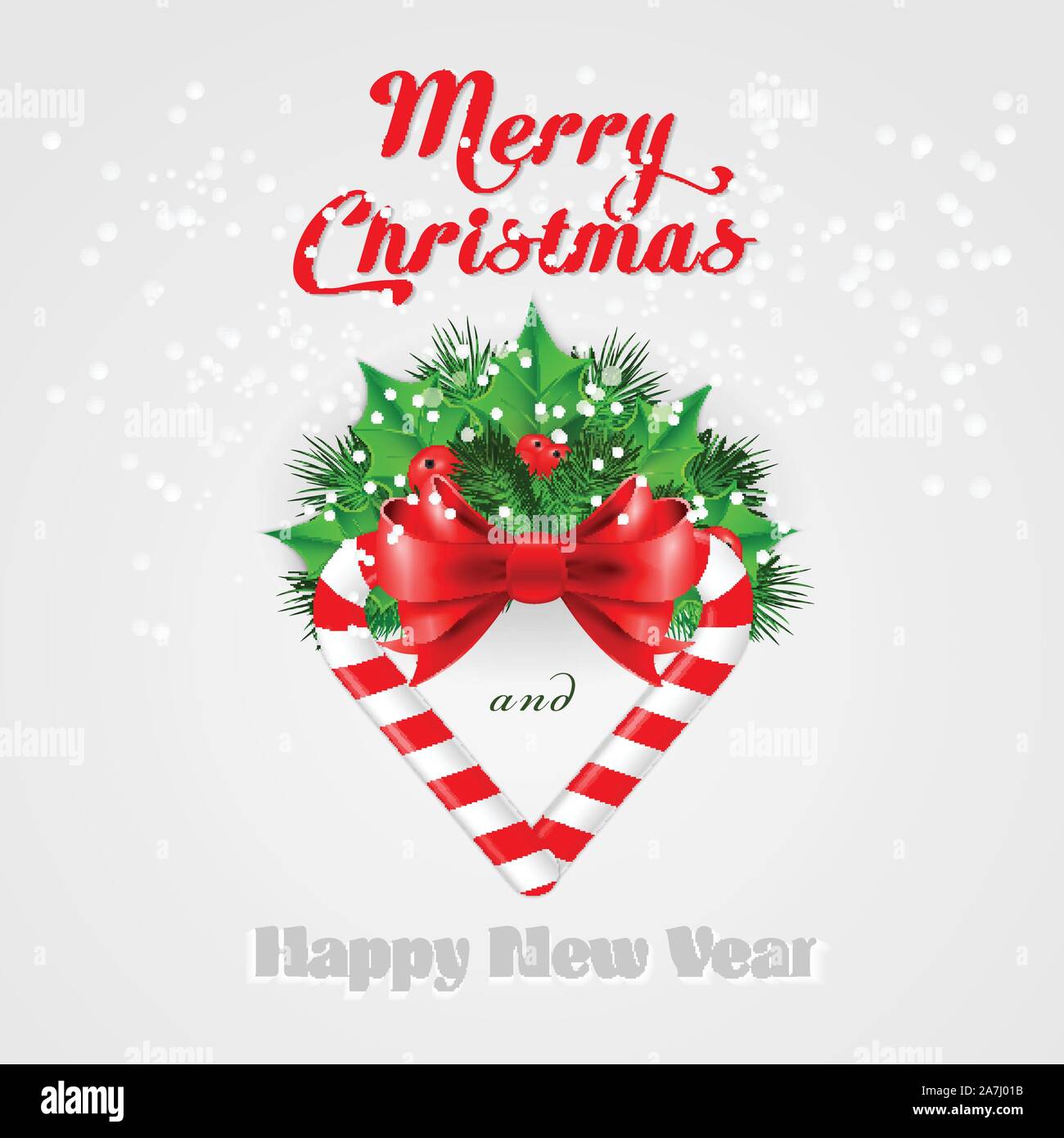 Christmas candy cane with holly and red bow. Vector illustration Stock ...