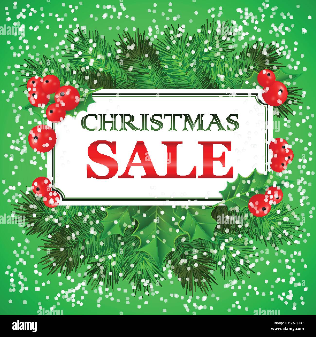 Christmas Sale Card design with holly and fir branches. Vector ...