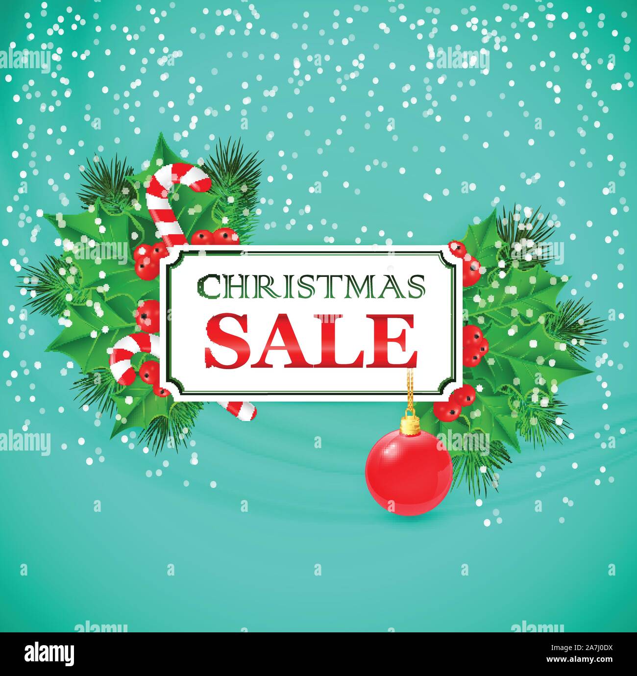 Christmas Sale Card design with holly and fir branches. Vector