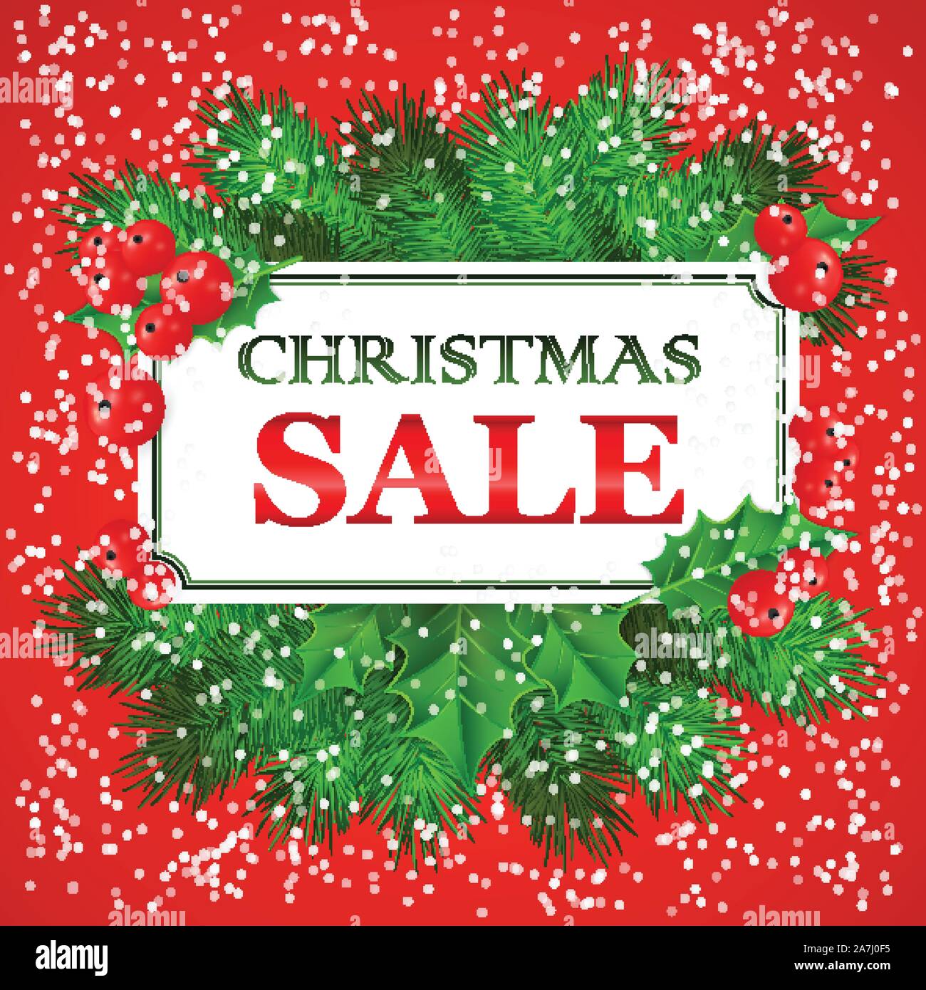 Christmas Sale Card design with holly and fir branches. Vector ...