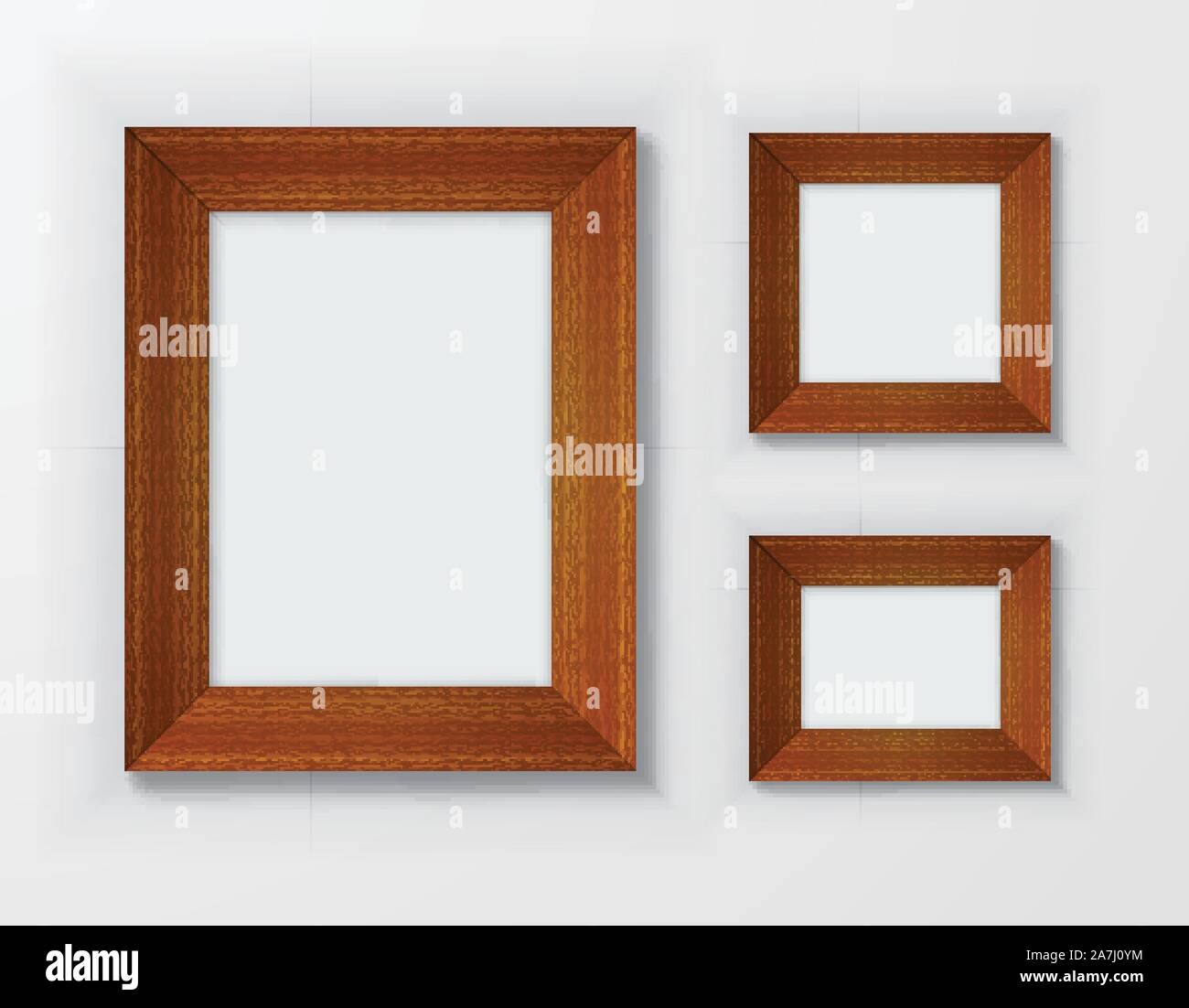 Set classic wooden frames on white background Stock Vector