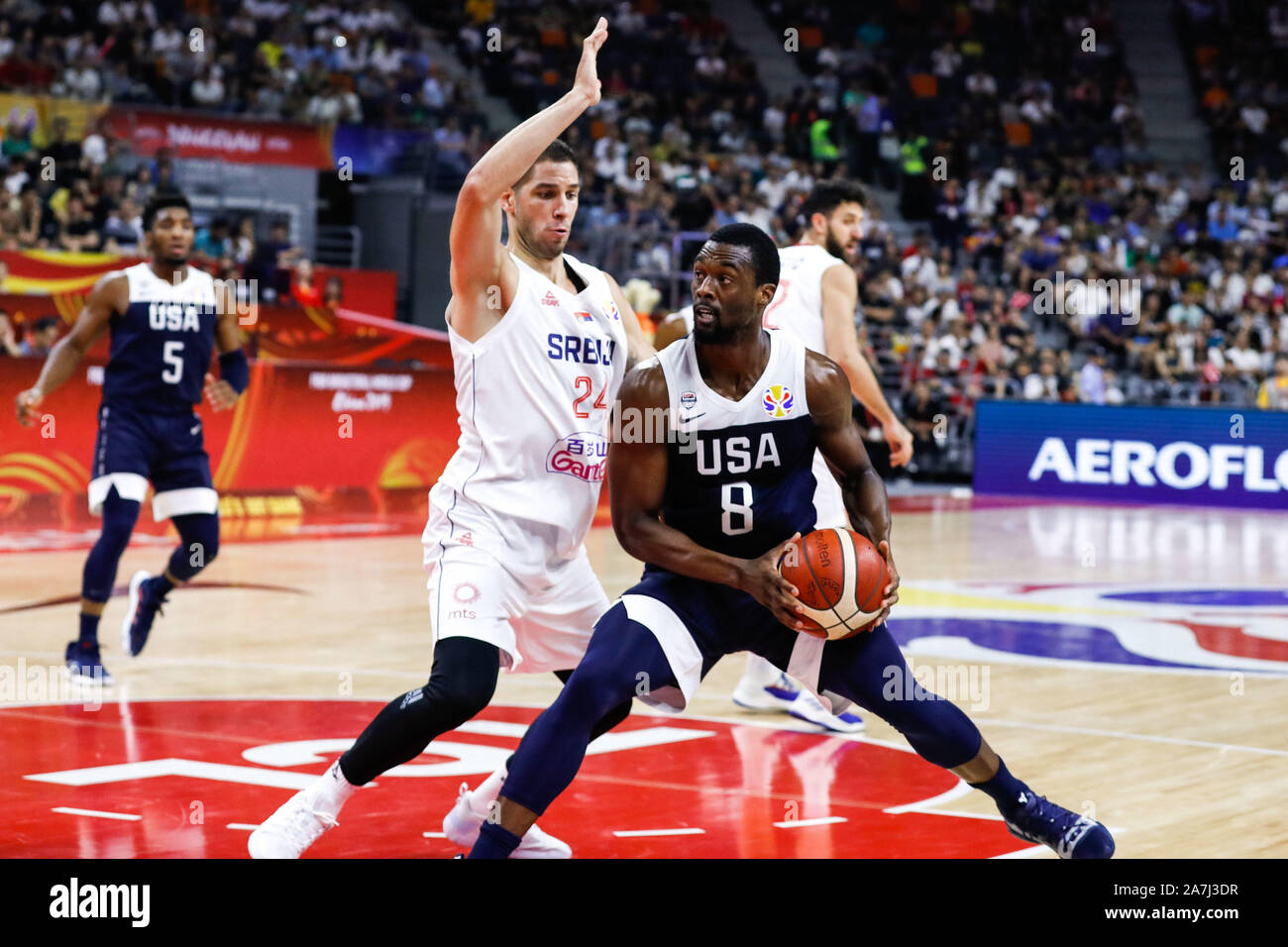 Harrison Barnes Of The Usa Right Keeps The Ball During The 5th