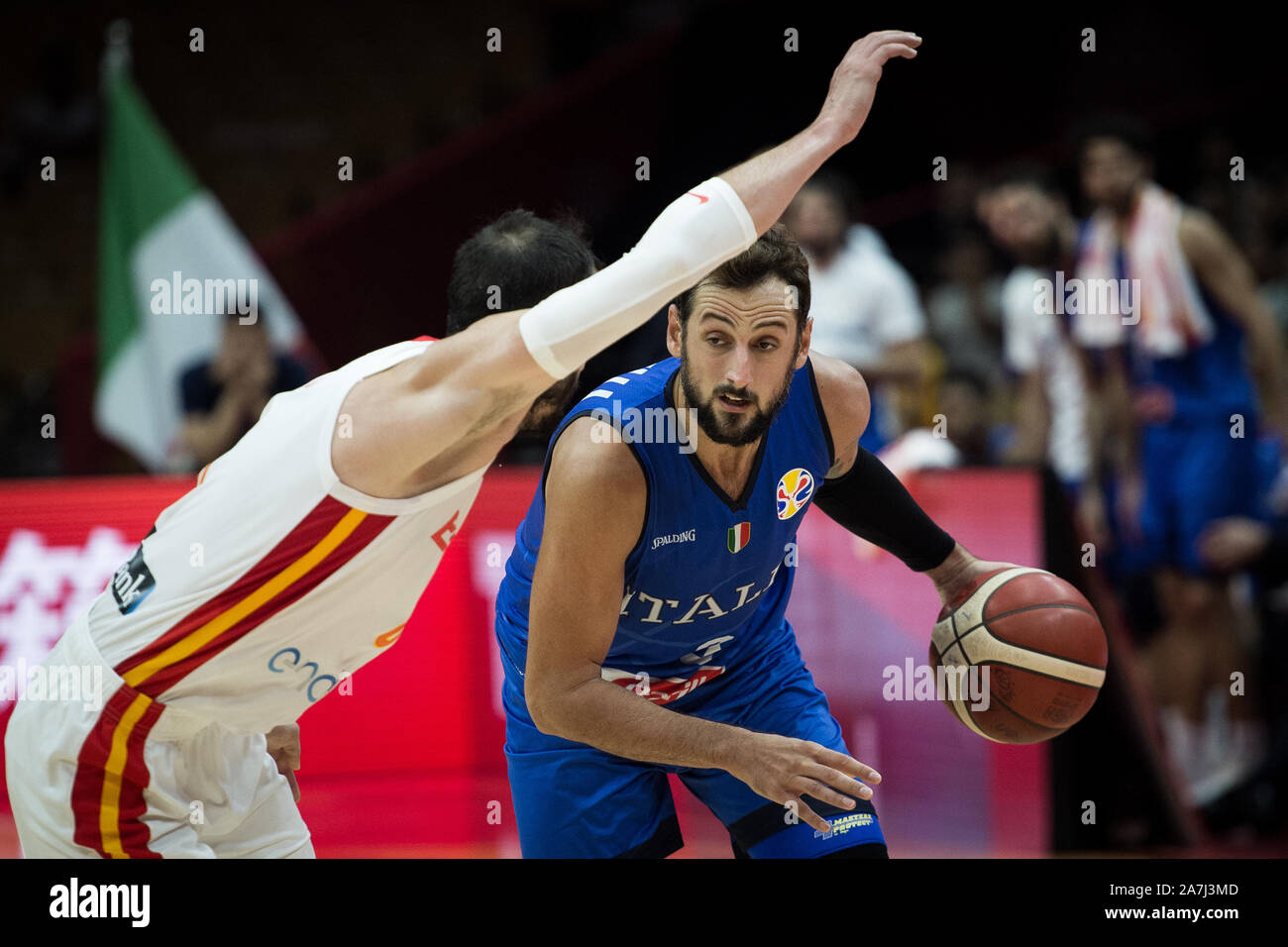 Italian professional basketball player for the San Antonio Spurs of the  National Basketball Association (NBA) Marco Belinelli, right, keeps the  ball a Stock Photo - Alamy