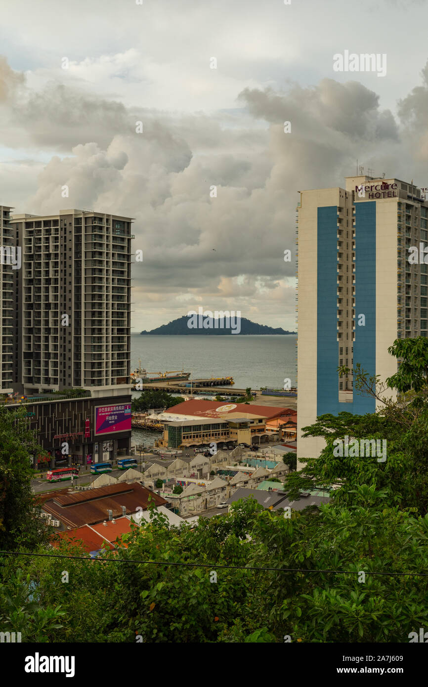 the city of kota kinabalu, sabah, malaysia from top of signal hill Stock Photo