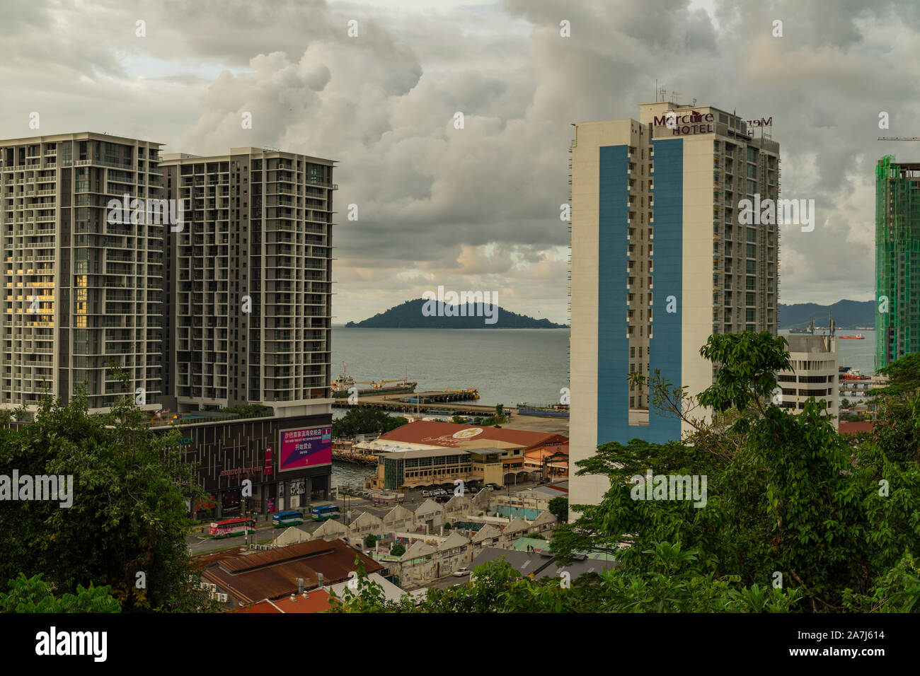 the city of kota kinabalu, sabah, malaysia from top of signal hill Stock Photo