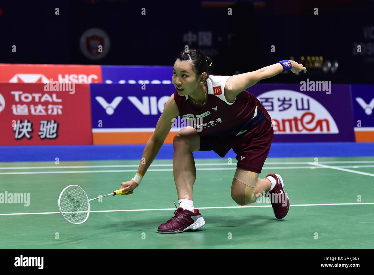 Taiwanese professional badminton player Tai Tzu Ying competes against ...