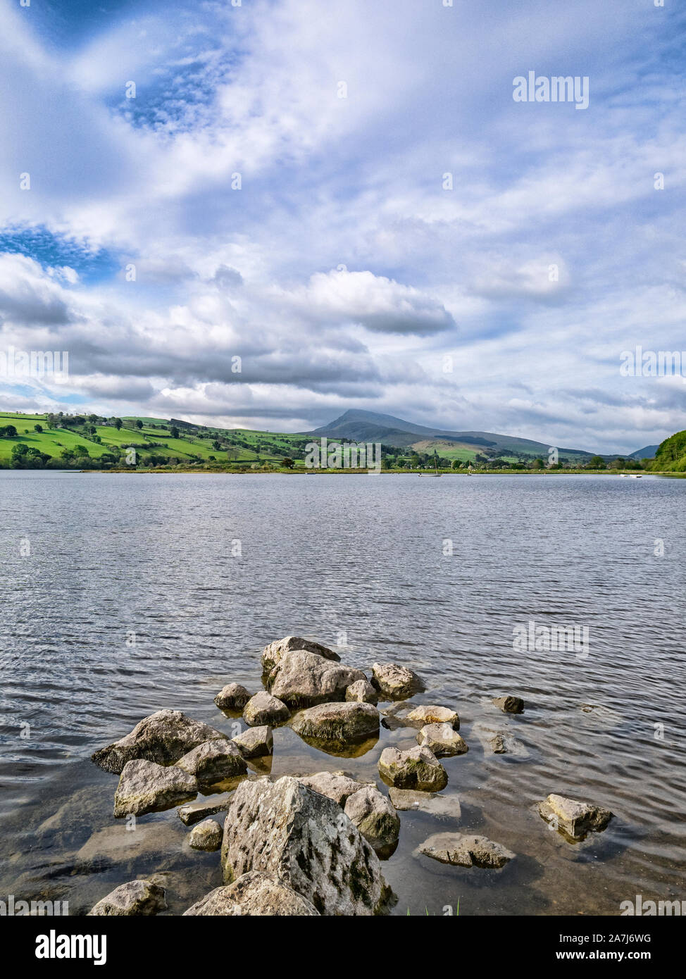 Bala Lake, Llyn Tegid, in North Wales, on a fine spring evening. Looking towards the Aran mountains. Stock Photo