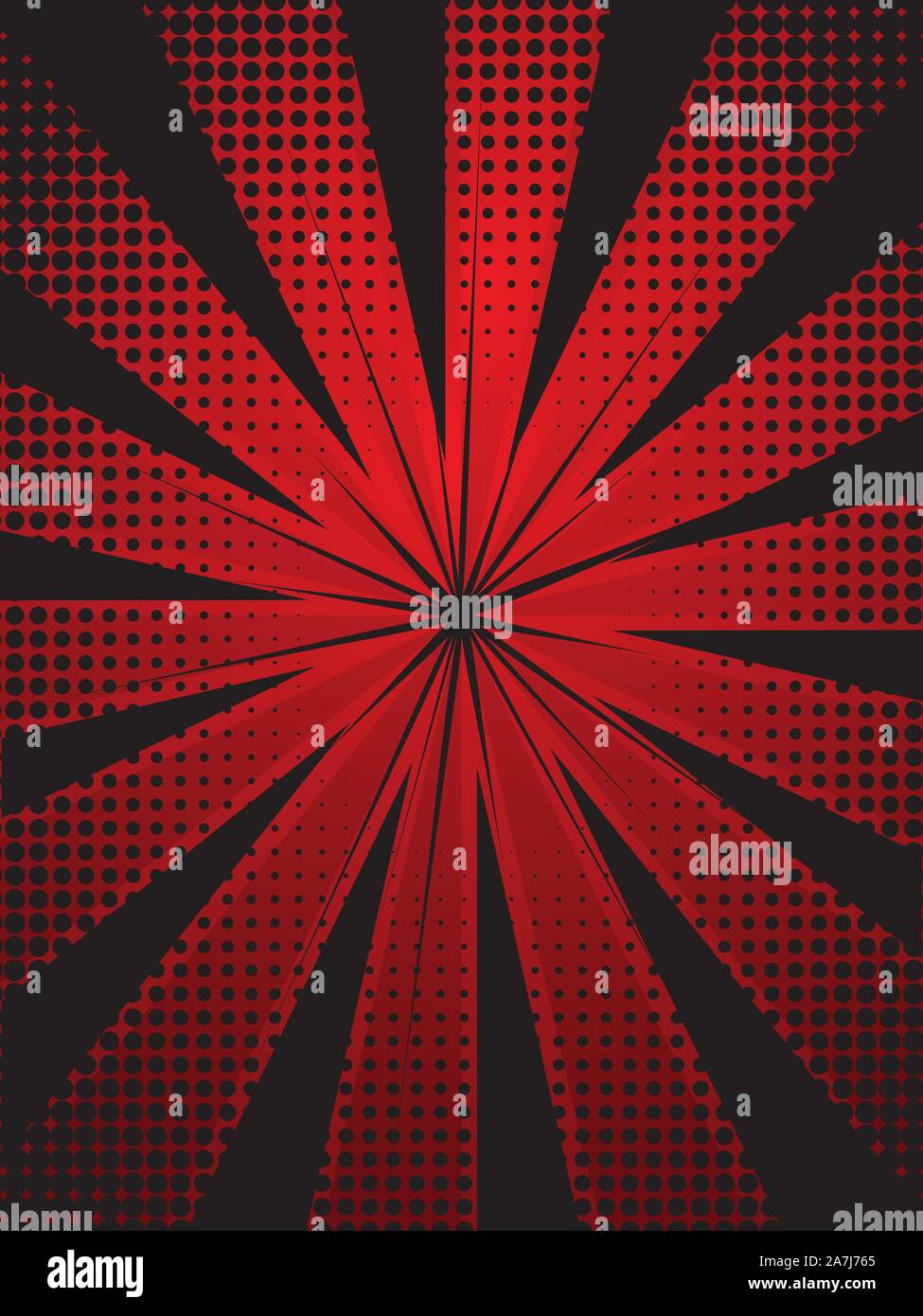 Illustration of abstract red background with rays and halftone Stock ...