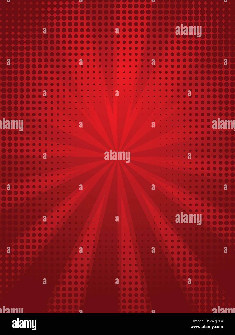Illustration of abstract red background with rays and halftone Stock ...